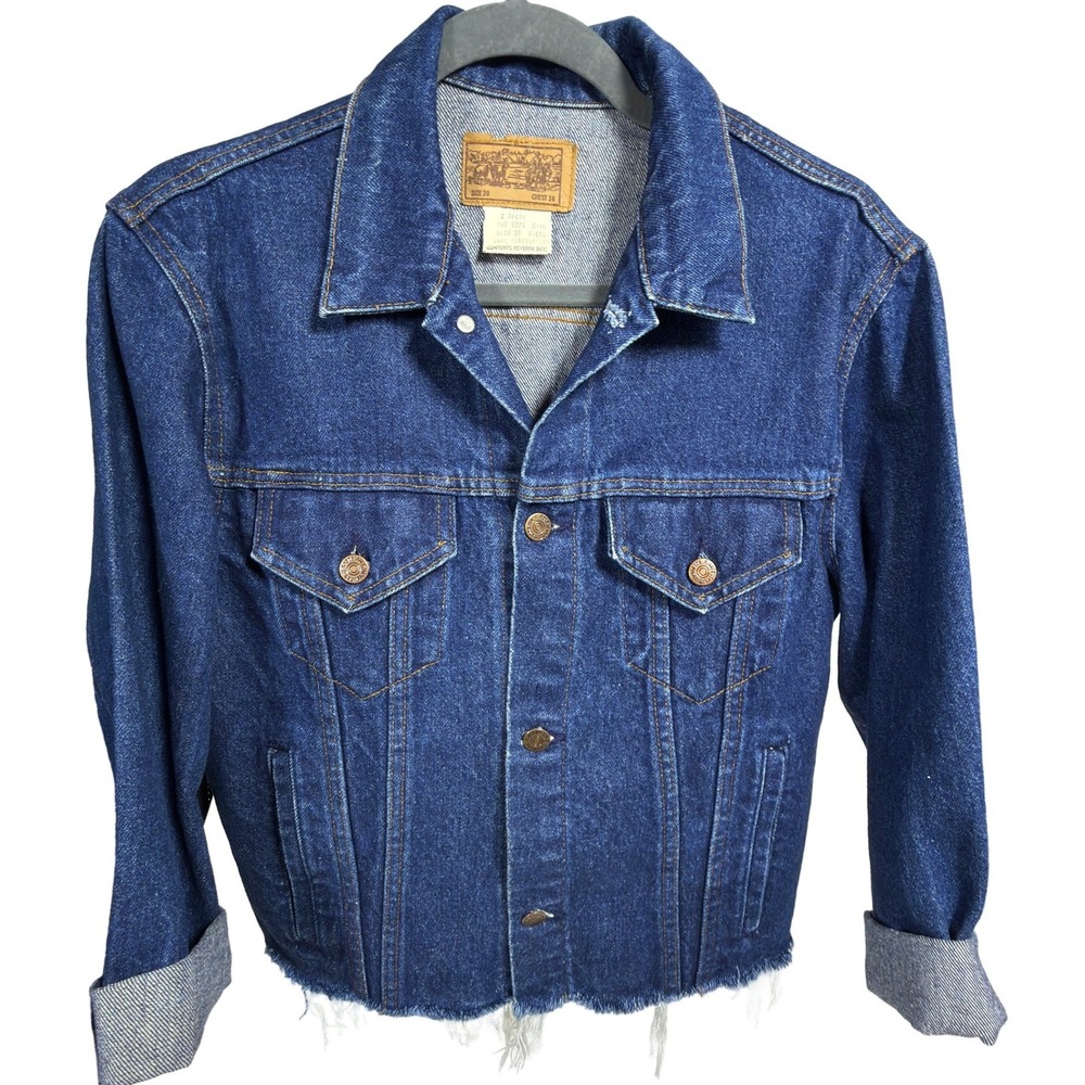 70's Western Wear Robuck & Co Jean Denim Trucker Jacket Size 20 Women Raw Hem
